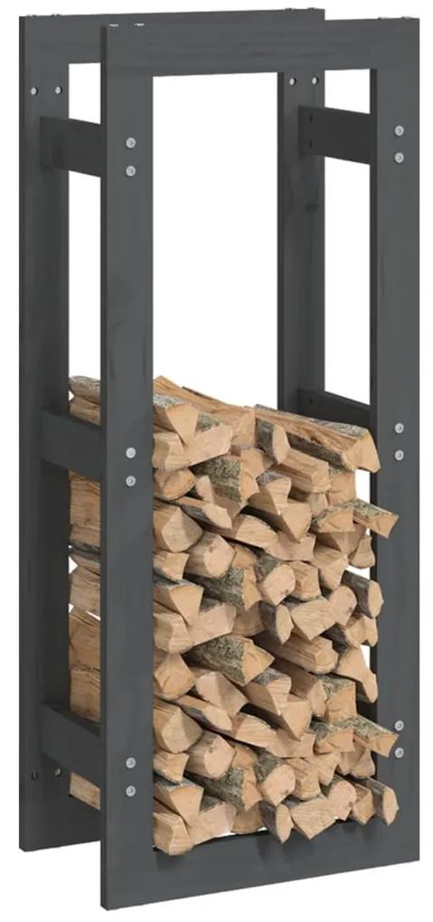 Rastel pentru lemne de foc, gri, 41x25x100 cm, lemn masiv pin Gri, 41 x 25 x 100 cm