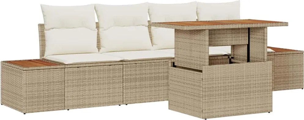 vidaXL Set de canapele pentru grădină 5 pcs Bej Rattan poli