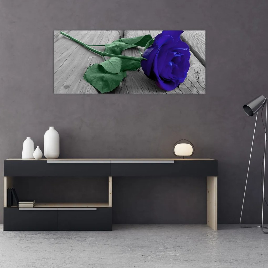 Tablou - Trandafir albastru cu tulpina verde (120x50 cm)