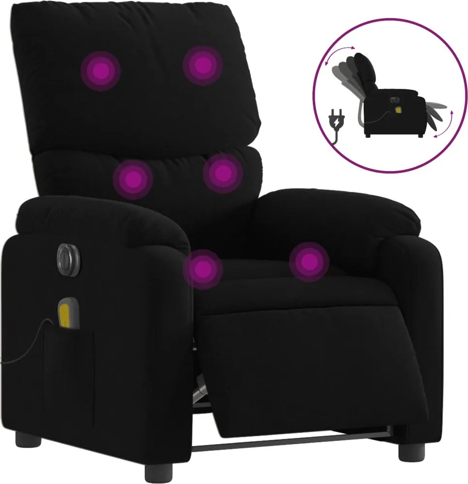 vidaXL Fotoliu electric de masaj rabatabil, negru, textil