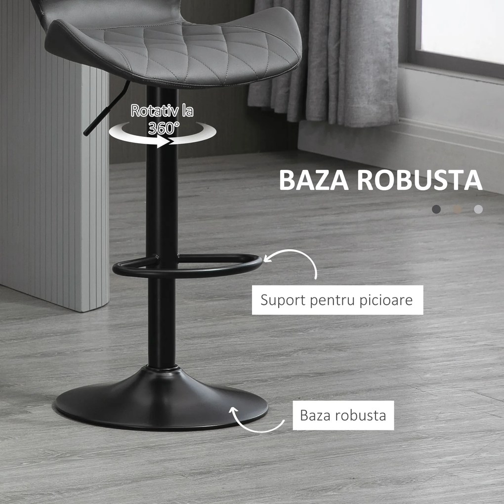HOMCOM Scaun bar, inaltime reglabila, piele sintetica,Capacitate de sustinere120 kg, gri | Aosom Romania