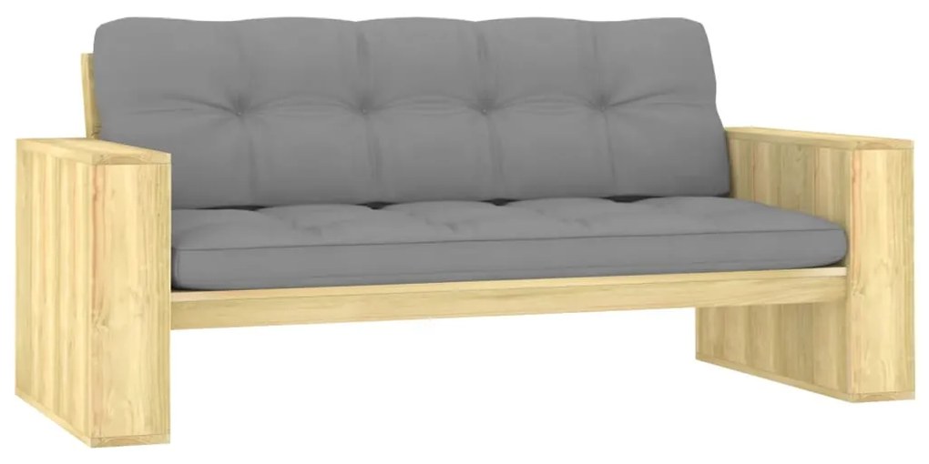 vidaXL Bancă de grădină cu perne gri, 179 cm, lemn de pin tratat