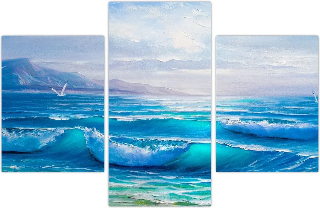 Tablou - Pictură în ulei de mare cu pescăruși (90x60 cm)