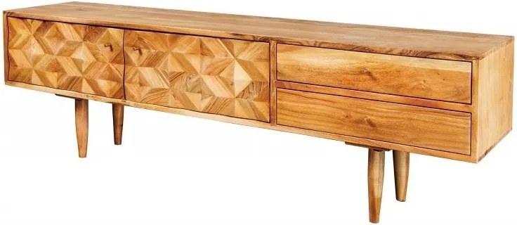 Comoda TV din lemn de salcam cu model 3D Alpine 145cm