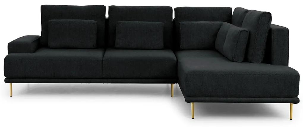 Canapea de colț pentru camera de zi Nicole L Dreapta - Negru Vogue 18/picioare aurii