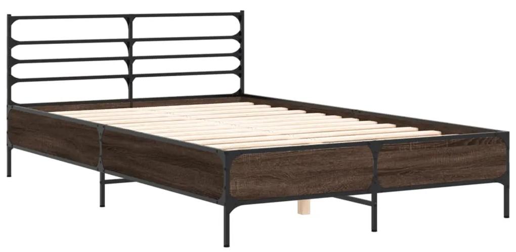 3280081 vidaXL Cadru de pat, stejar maro, 140x190 cm, lemn prelucrat și metal