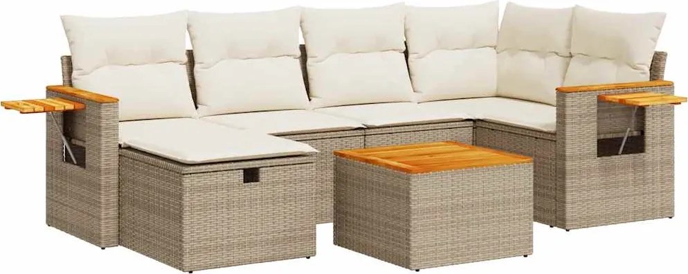 vidaXL Set canapele de grădină, 7 piese, cu perne, bej, poliratan