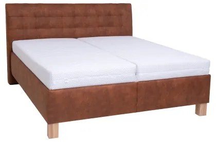 Pat tapițat VIOLET 180x200 cm cu saltea și spațiu de depozitare, maro coniac