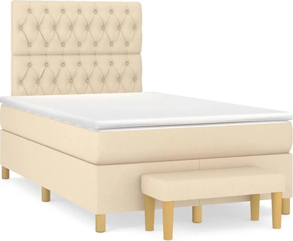 vidaXL Pat continental cu saltea, crem, 120x190 cm, textil