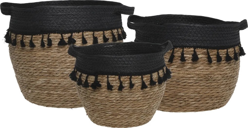 Set 3 cosuri natur, din iarba uscata si sfoara, Fringes