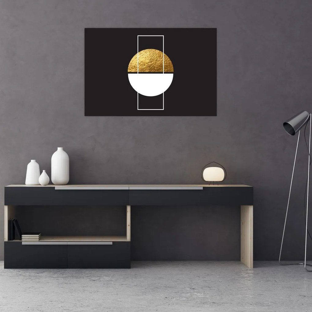 Tablou - Abstracție de aur și negru N⁰1 (90x60 cm)