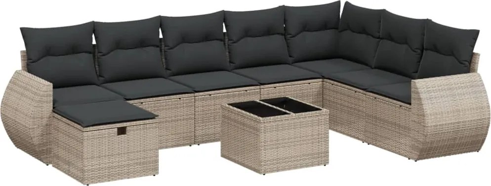 vidaXL Set canapele de grădină, 9 piese, cu perne, gri, poliratan