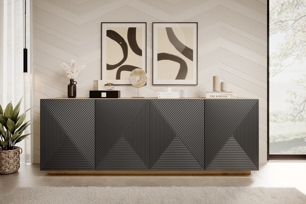 Comodă Asha 200 cm cu patru uși - artisan / rivier stone mat