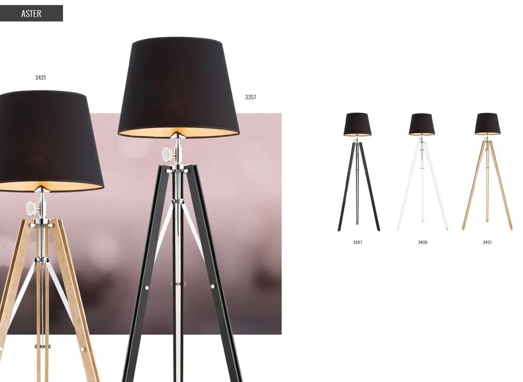 Lampadar/Lampa de podea eleganta cu trepied lemn negru ASTER