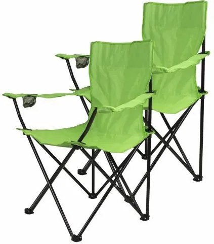 Set camping - 2x scaune pliante cu suport - verde deschis