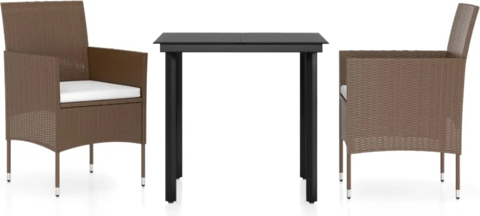 vidaXL Set mobilier de grădină, cu perne, 3 piese, maro și negru