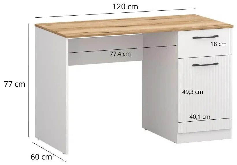 Masă PC Vejares (alb + stejar evoke). 1116993