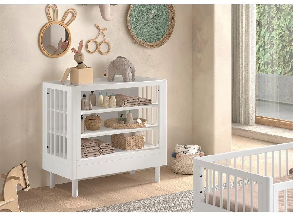 Comodă de copii albă din lemn de fag cu masă de schimbat 100x95x55 cm Forrest – Vipack