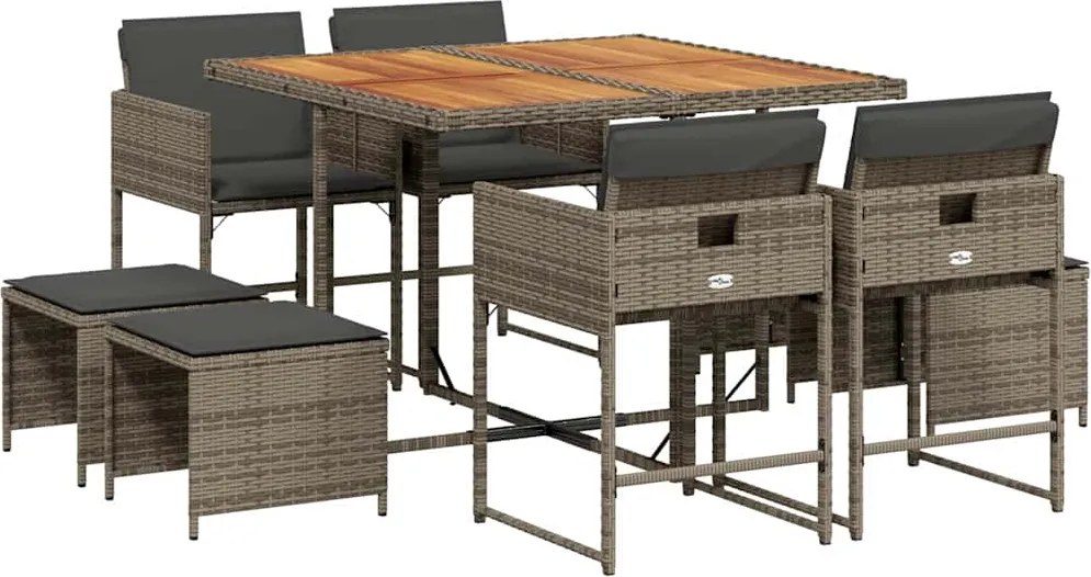 vidaXL Set mobilier grădină cu perne, 9 piese, gri, poliratan
