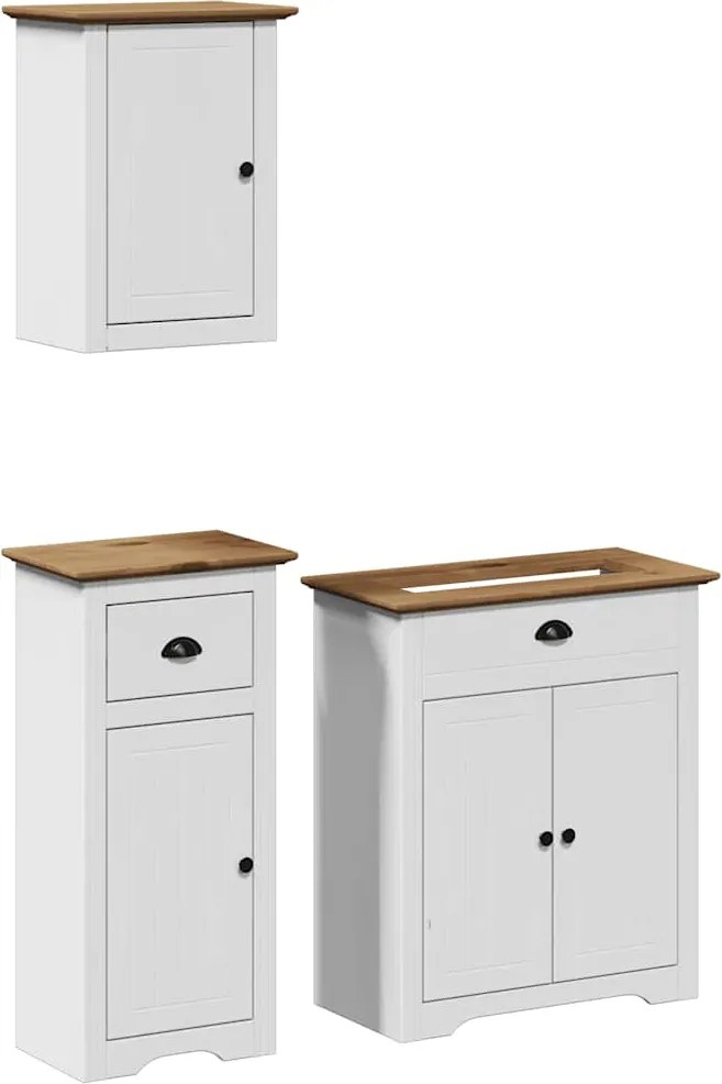 vidaXL Set de mobilier de baie 3 piese lemn masiv de pin alb și maro