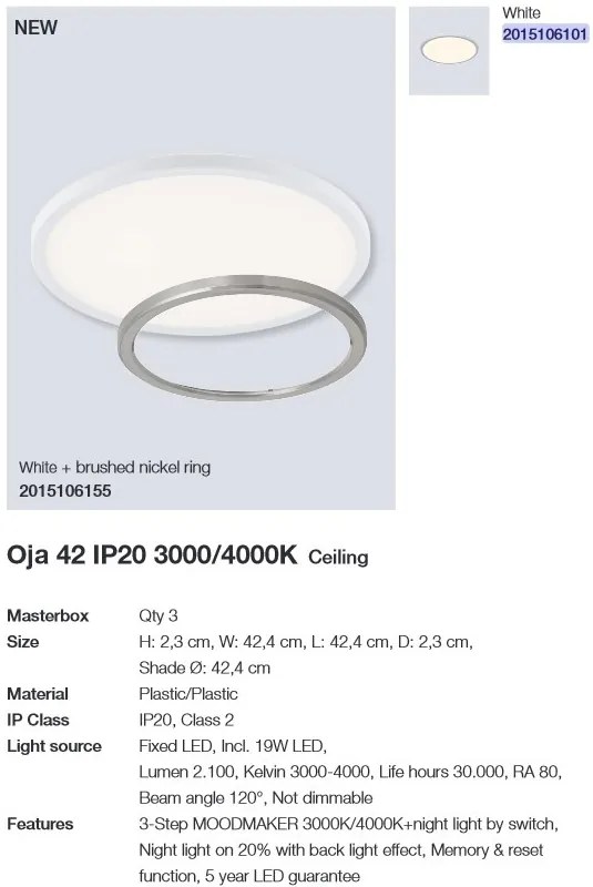 Plafoniera LED design silm IP20 Oja 42 alb 3000-4000K 2015106101 NL