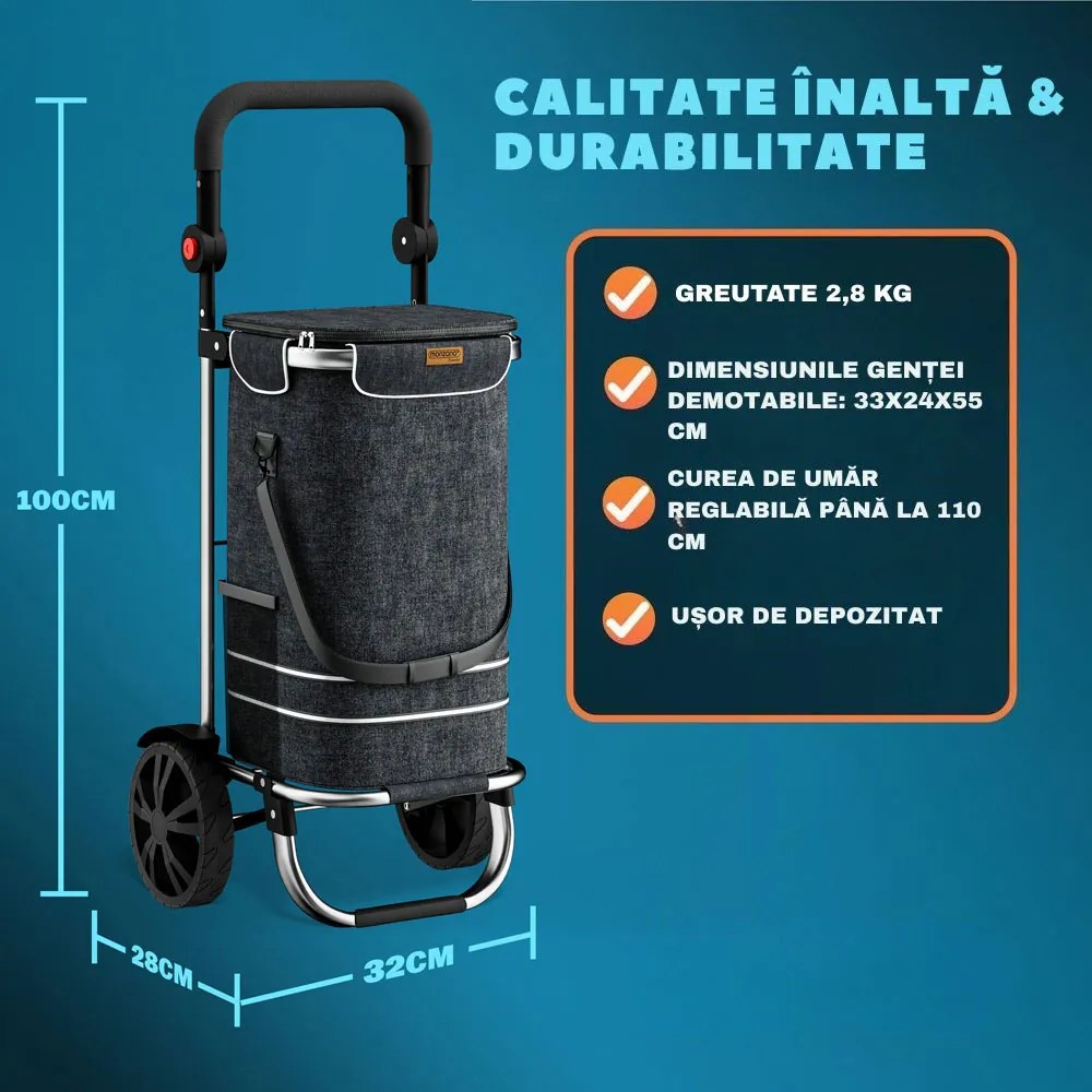 Geantă de cumpărături pe roți EASY, 50L, negru Jurhan