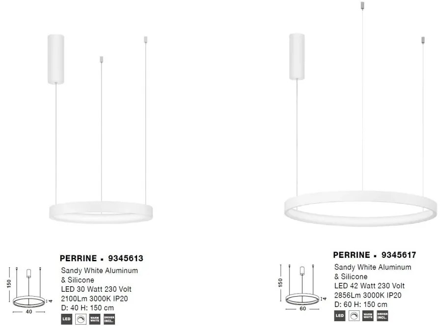Lustra LED suspendata design modern circular PERRINE D-60cm alba