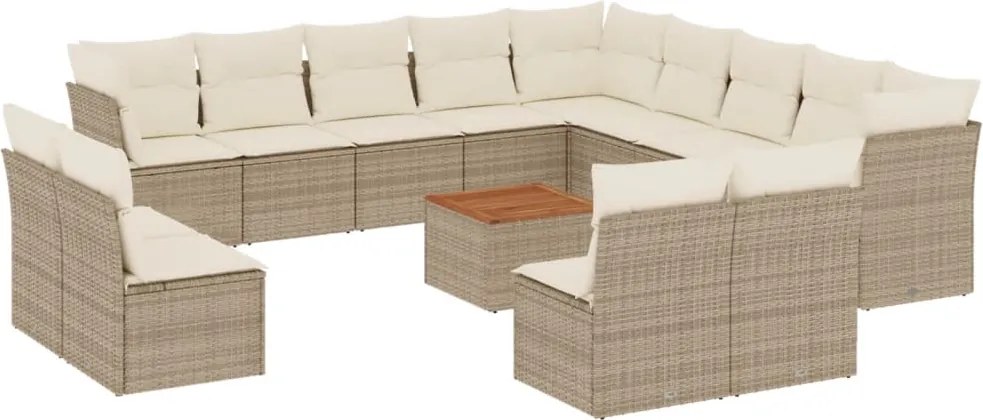 vidaXL Set canapele de grădină, 14 piese, cu perne, bej, poliratan