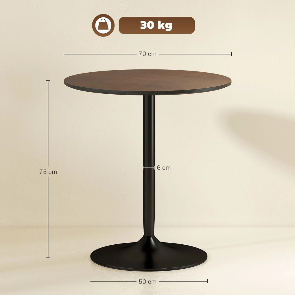 HOMCOM Masă de dining rotundă 70 cm pentru 2 persoane cu blat din placaj de lemn masiv și baza din oțel maro | Aosom Romania