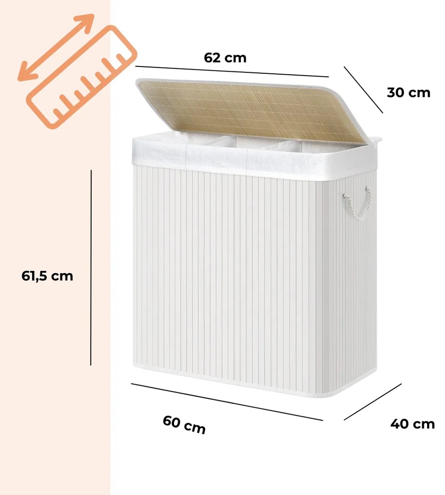 Coș de rufe de bambus DORA, 150L, alb Jurhan