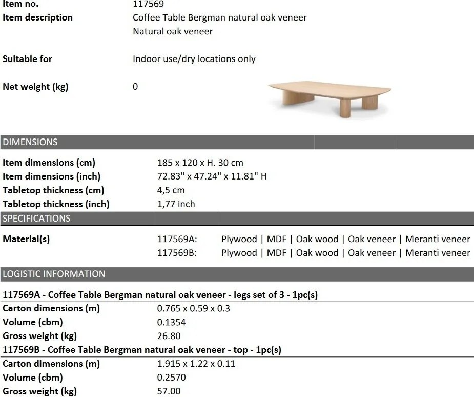 Masuta de cafea design LUX Bergman furnir stejar