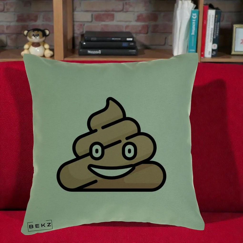 Perna Decorativa Emoji Poop Funny, 40x40 cm, Verde, Husa Detasabila, Perna Inclusa, BEKZ®
