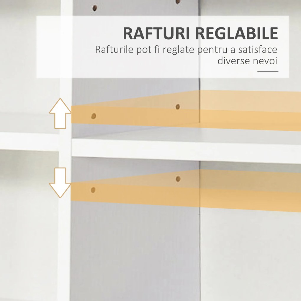 HOMCOM Bibliotecă CD de perete cu 24 de rafturi reglabile, 130,5x89x20 cm, alb | Aosom Romania