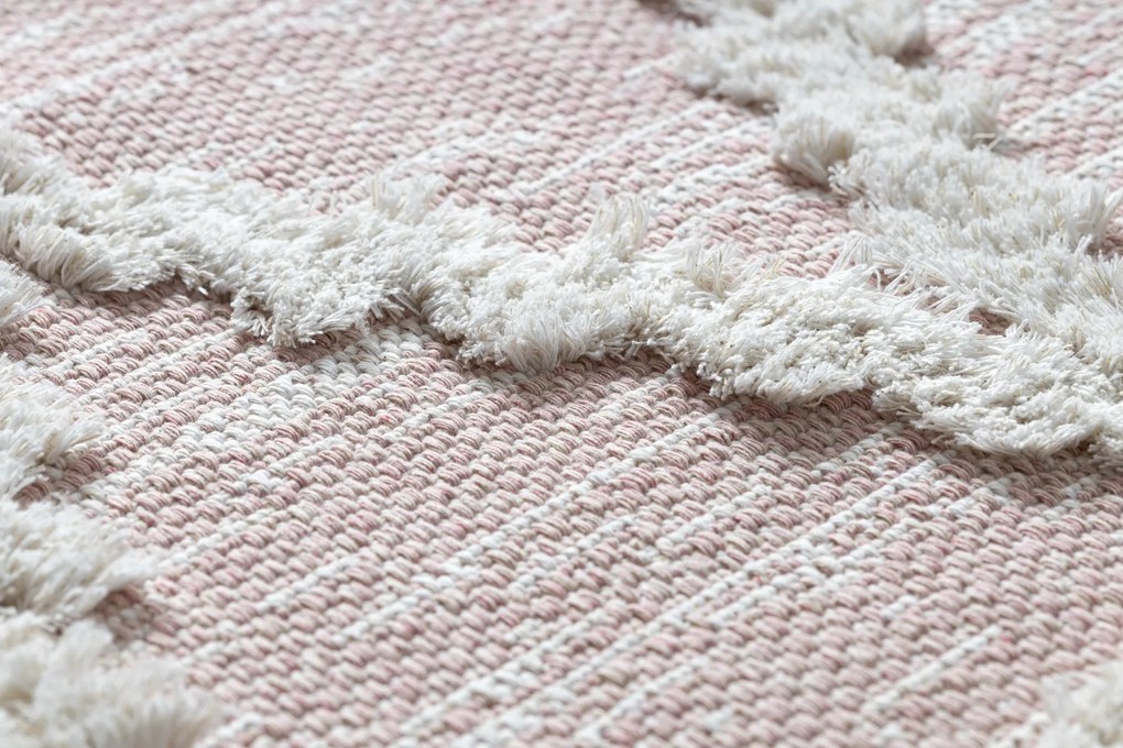 Covor ECO SISAL BOHO MOROC Caro 22297 franjuri - două niveluri de lână roz / cremă, covor reciclat