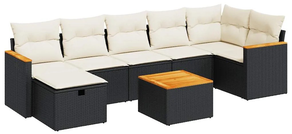 3325934 vidaXL Set mobilier de grădină cu perne, 8 piese, negru, poliratan