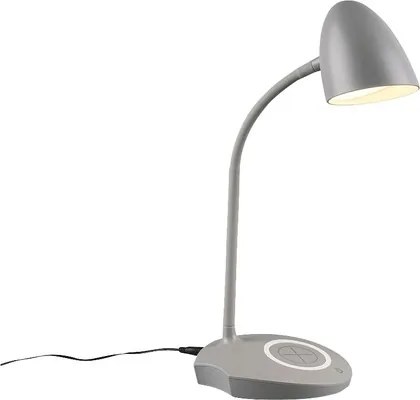 Lampa de birou cu LED integrat Load 4W 480 lumeni, gri, incarcator smartphone cu inductie