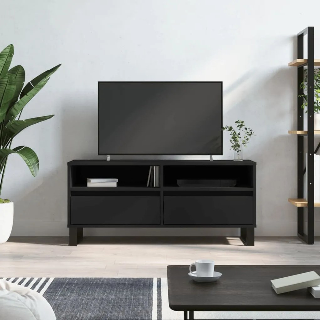 831245 vidaXL Comodă TV, negru, 100x34,5x44,5 cm, lemn prelucrat