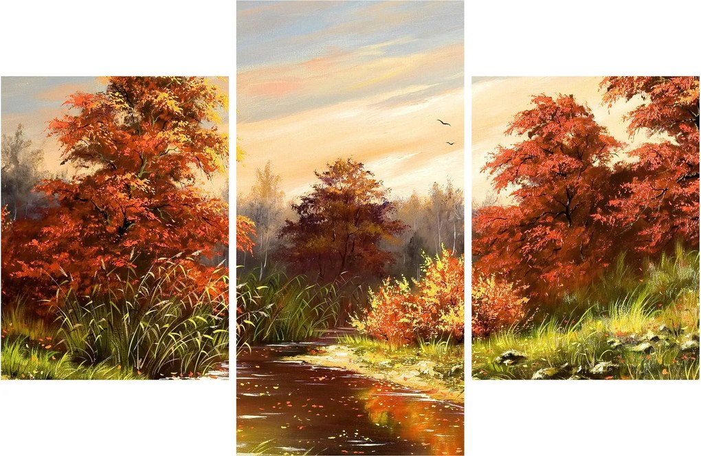 Tablou - Râu în peisaj de toamnă (90x60 cm)