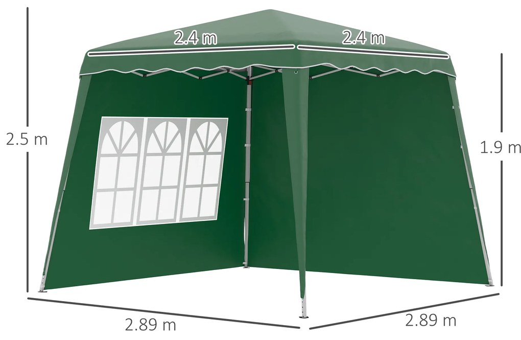 Outsunny Cort Pliabil cu 2 Pereți Laterali 2,89x2,89m Pavilion de Grădină cu Înălțime Reglabilă Protecție UV50+ Verde | Aosom Romania