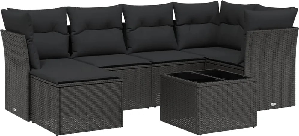 vidaXL Set canapele de grădină cu perne, 7 piese, negru, poliratan