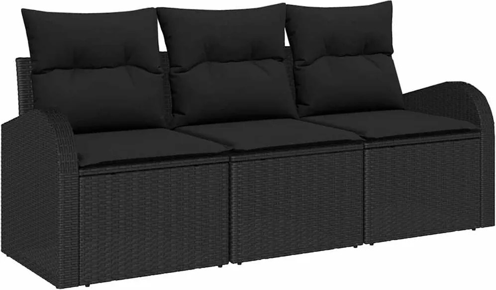 vidaXL Set de canapele pentru grădină cu pernă 3 pcs Negru Rattan poli