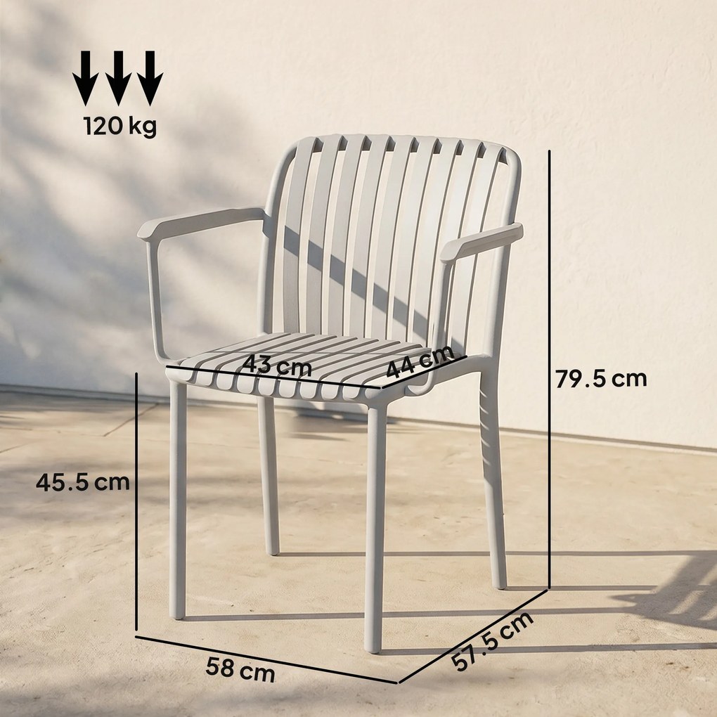 Outsunny Set 4 Scaune de Grădină Stackabile din Polipropilenă Anti-UV, Design Lamelar cu Cotiere, pentru Terasă Balcon Exterior Interior, Gri | Aosom Romania