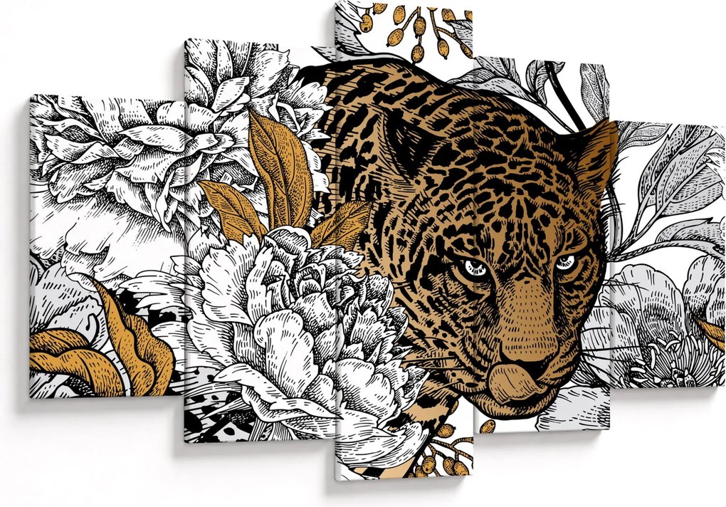 Tablou - Leopard între flori (150x105 cm)