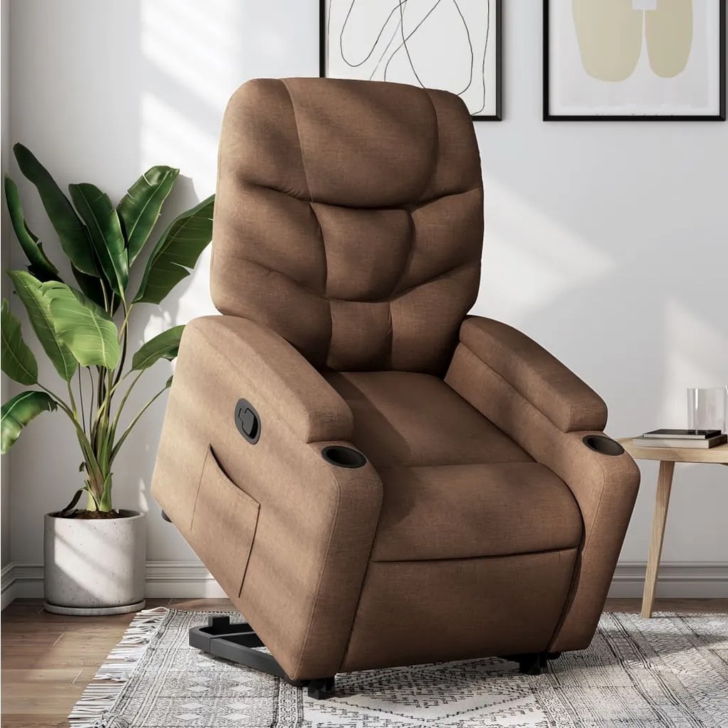 vidaXL Fotoliu rabatabil cu ridicare pe verticală, maro, textil