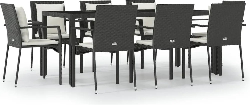 vidaXL Set mobilier de grădină cu perne, 9 piese, negru, poliratan