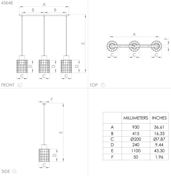 Lustră pe cablu MILLIGAN 3xE27/40W/230V argintie Eglo 43648