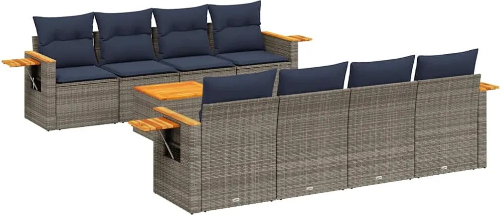vidaXL Set canapele de grădină, 9 piese, cu perne, gri, poliratan