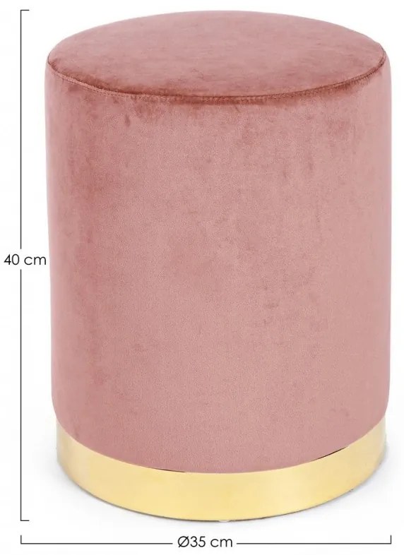 Taburet rotund roz din catifea, 35 cm, Lucilla Bizzotto