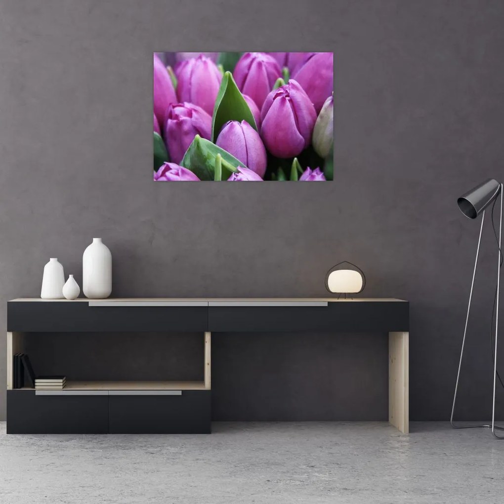 Tablou pe sticlă - florile lalelelor (70x50 cm)