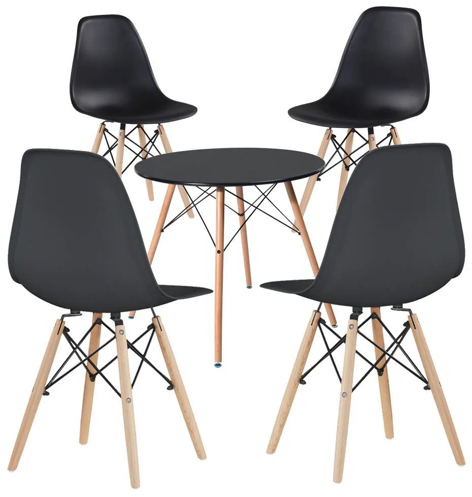 Set de 4 scaune moderne pentru dining cu masă, 3 culori - negru